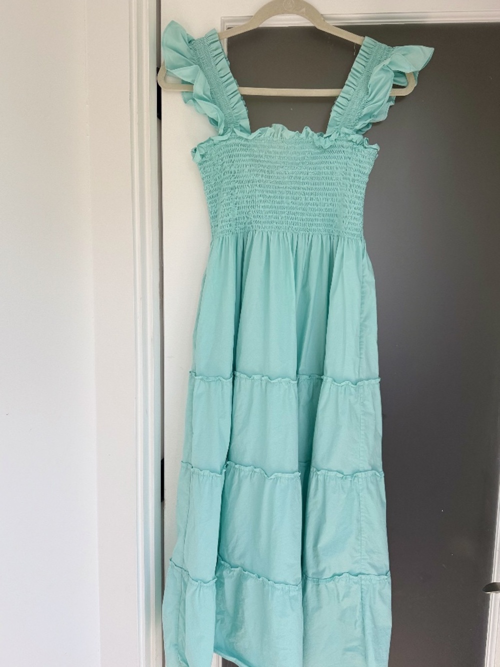 Hill House Home Ellie Nap Dress Aqua Blue Ruffle Tiered Maxi Dress S